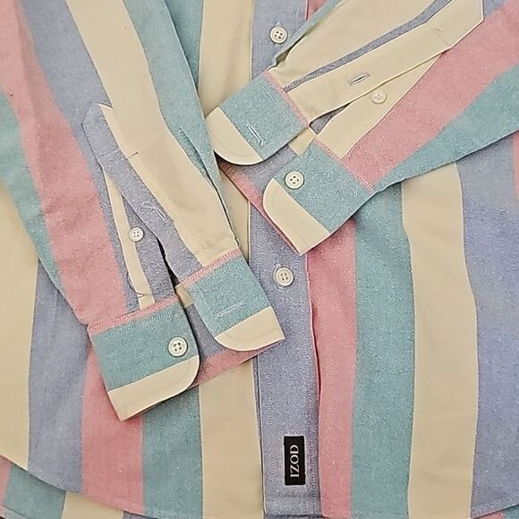 Izod Multi-Colored Stripe Color Block Button Down Shirt Size Small, Cotton - Picture 5 of 7